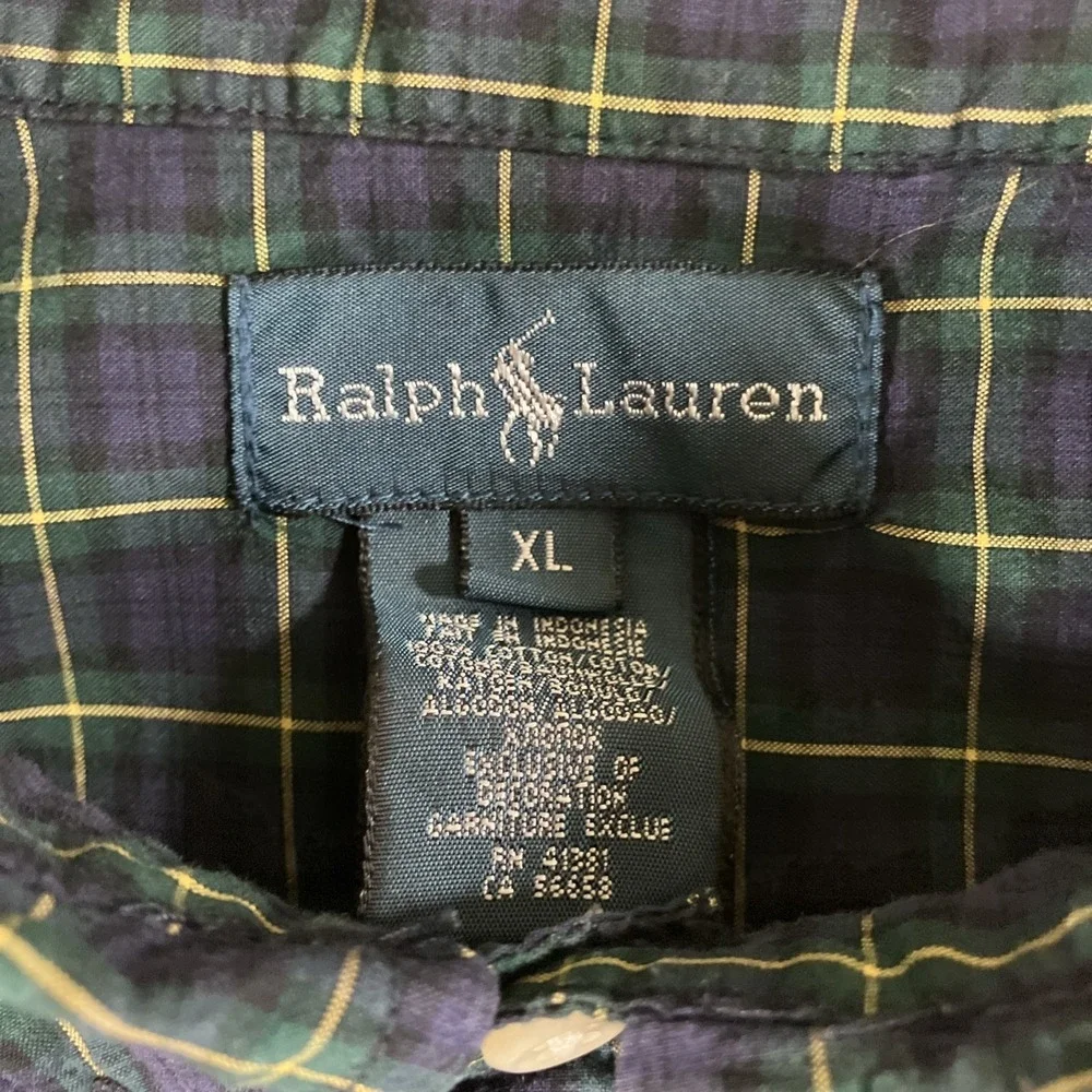 Ralph Lauren Shirt Mens XL Tartan Blackwatch Plaid L/S Button Down Slim Fit Pony